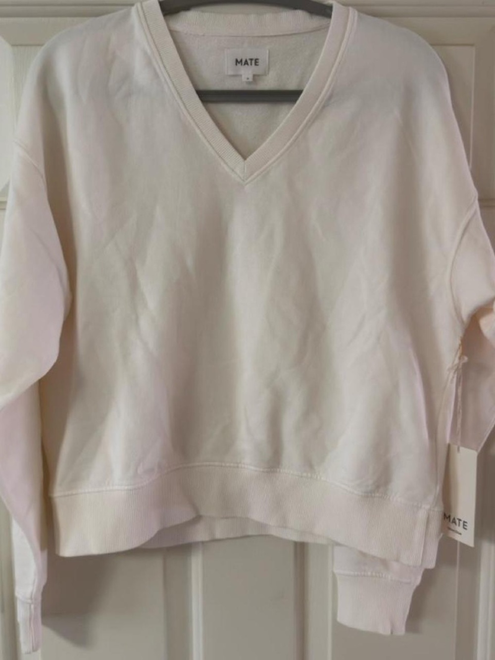 Mate the label Organic Fleece V-Neck Sweatshirt Bone Small $128 Retail - Picture 4 of 8